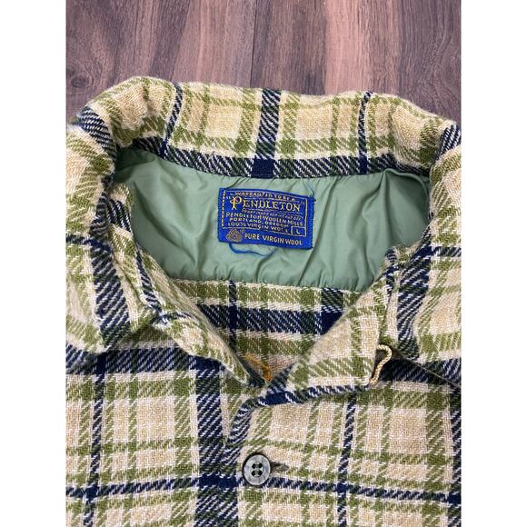 VTG 60s Pendleton Board Shirt USA loop collar wool tweed plaid flannel shirt L - Picture 4 of 8